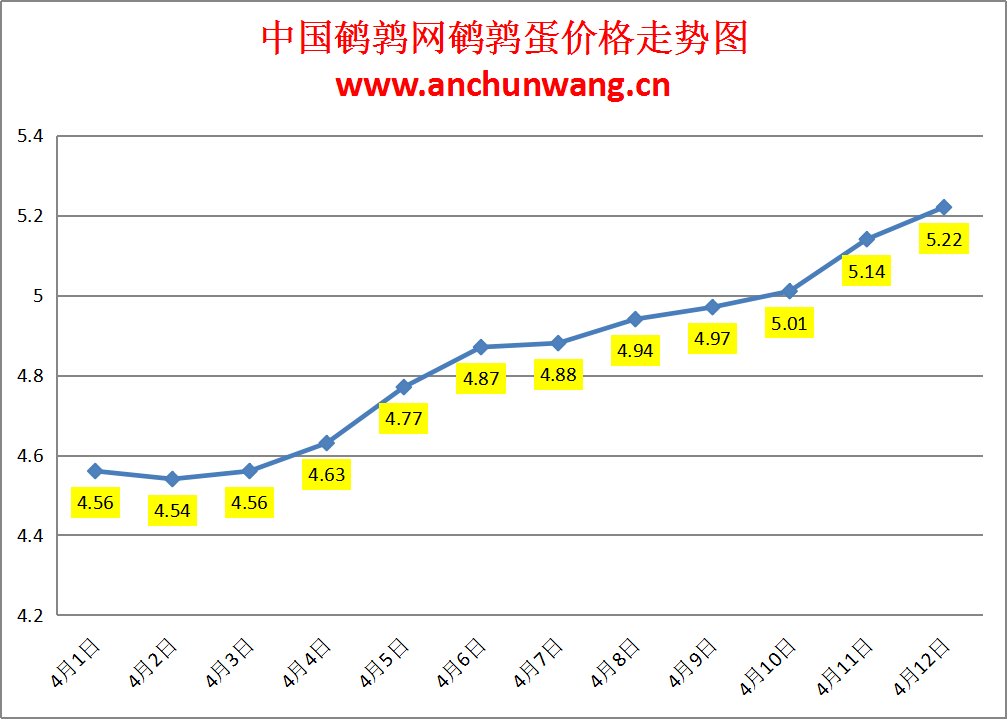 2024.4.13全国鹌鹑蛋价格：涨势喜人 均价5.37元