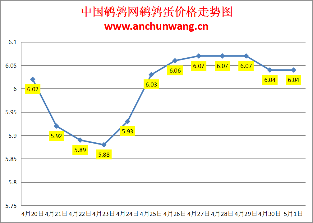 2024.5.1全国鹌鹑蛋价格：稳为主 均价6.04元