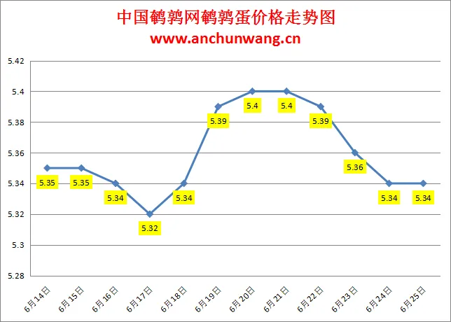 2024.6.25全国鹌鹑蛋价格：个别跌 均价5.34元