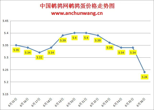 2024.6.26全国鹌鹑蛋价格：多地跌 均价5.24元