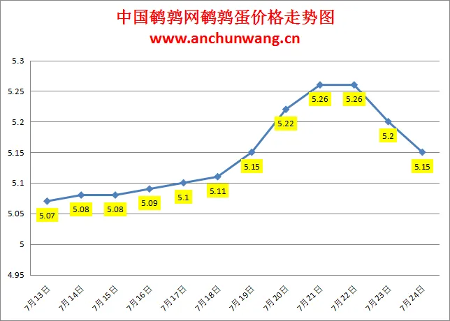 2024.7.24全国鹌鹑蛋价格：多地跌，均价5.15元