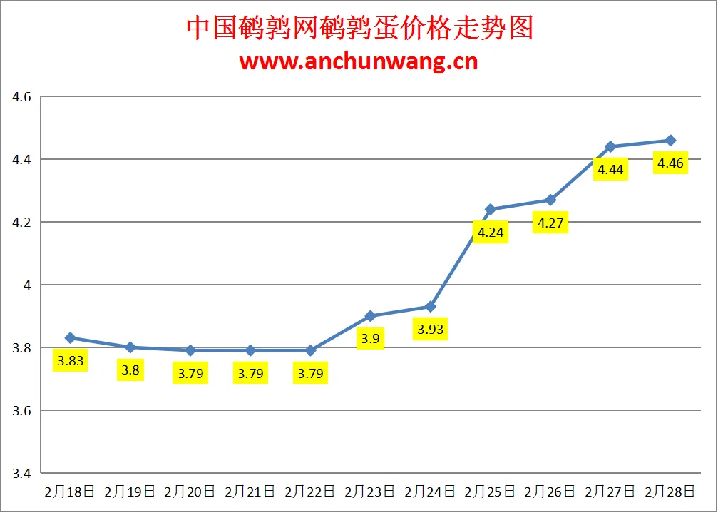 2025.2.28全国鹌鹑蛋价格：均价4.46元 个别涨