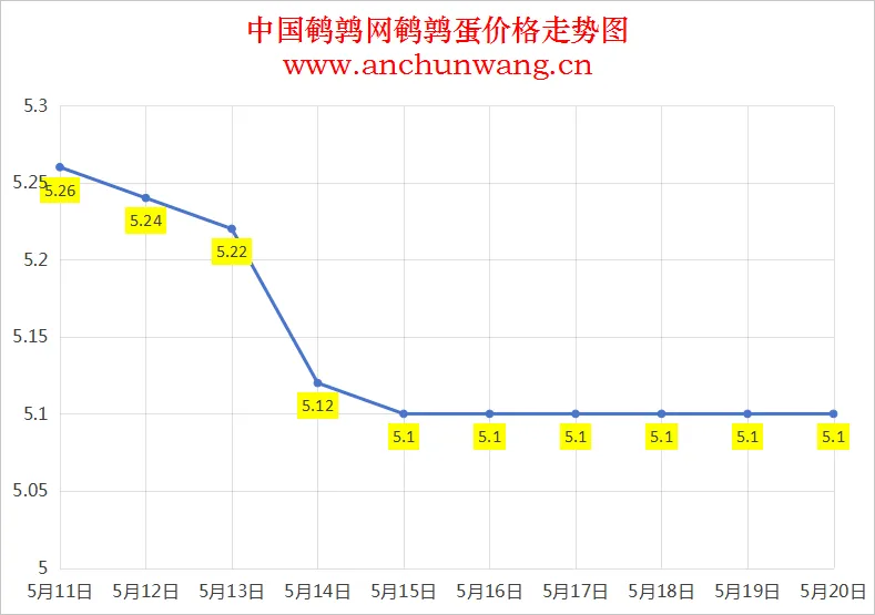 2025年5月20日全国鹌鹑蛋价格：均价5.1元 稳为主