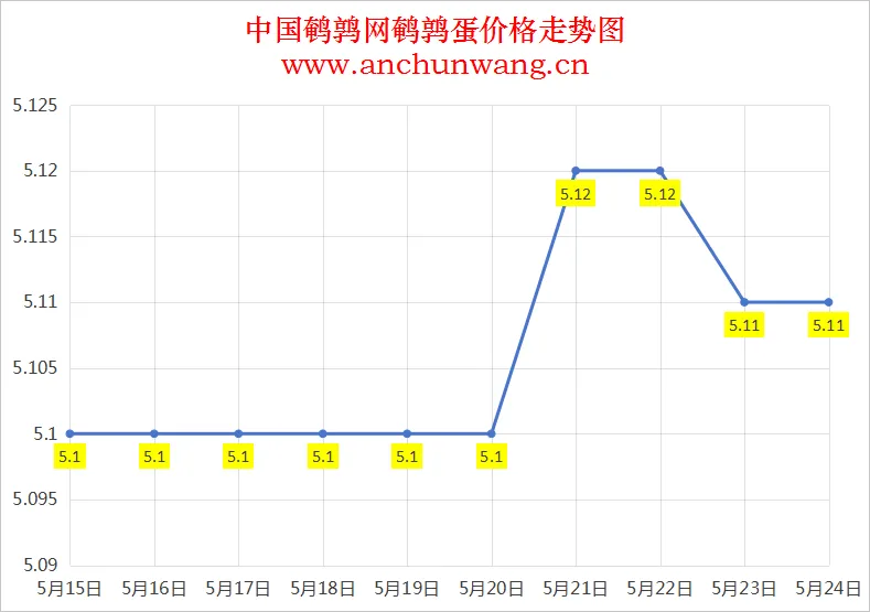 2025年5月24日全国鹌鹑蛋价格：均价5.11元 稳为主