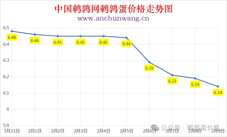 2026年2月9日全国鹌鹑蛋价格涨跌表：均价6.14元  局部跌